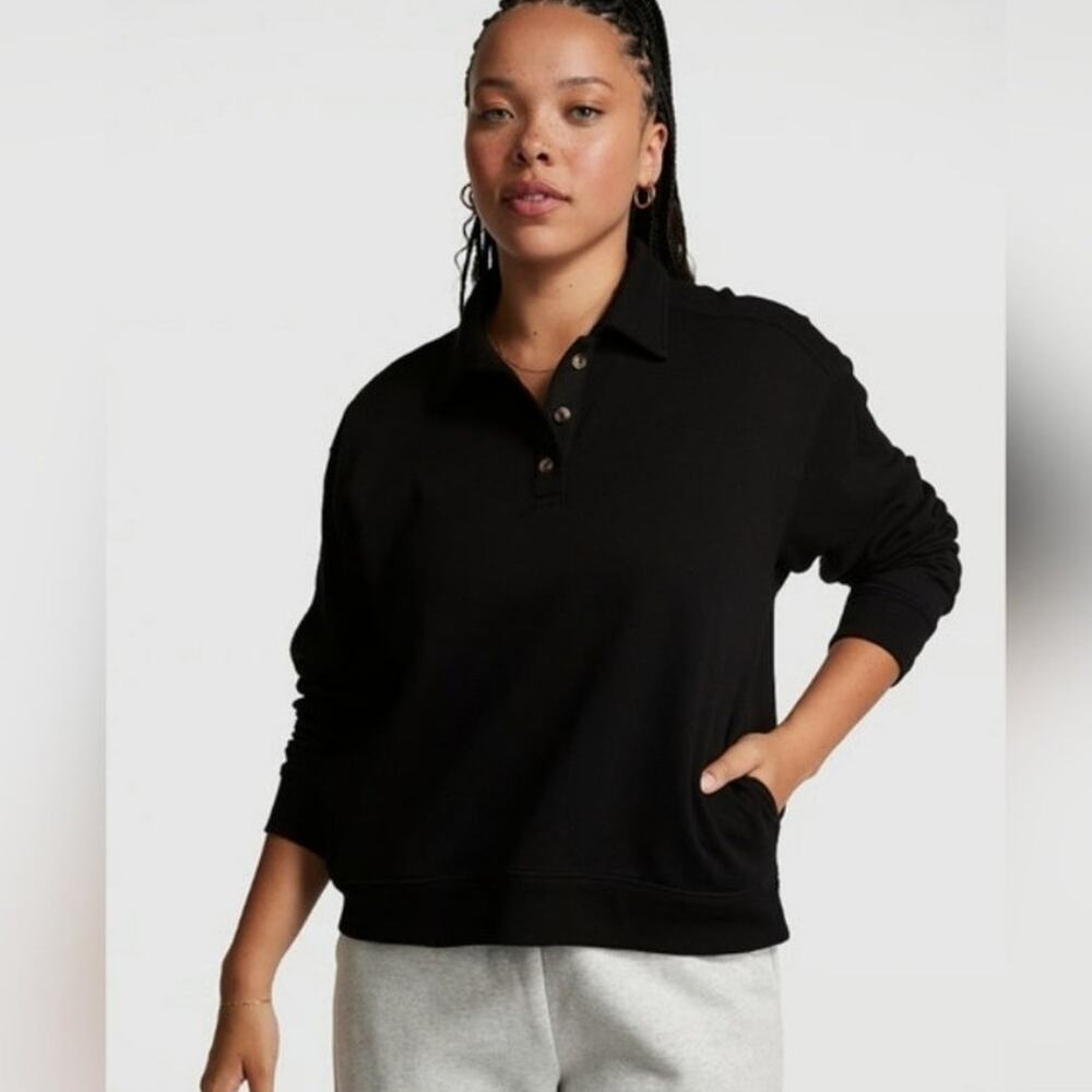Victoria's Secret PINK black fleece polo sweatshirt NWT sz XXL